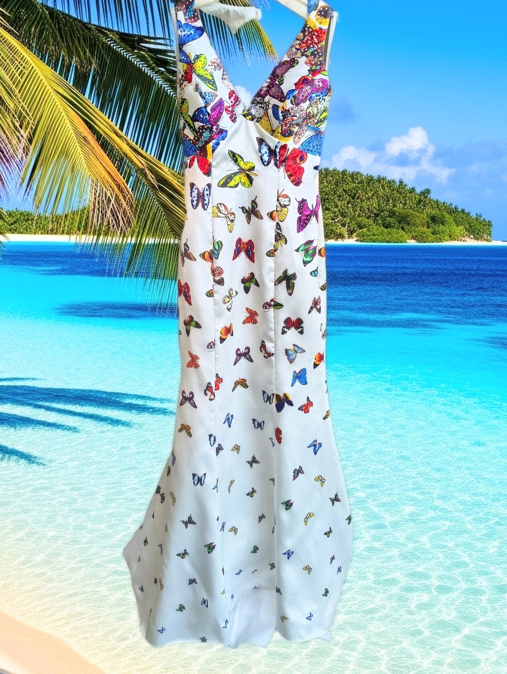 NWT Woman's Formal Gown Multicolored Butterflies & Rhinestones Size 10, Superb